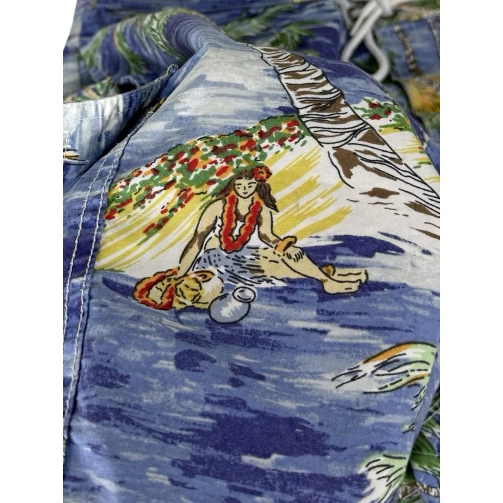 Polo Ralph Lauren Mens Large Shorts Swim Trunks Hawaiian Graphic Print Vintage